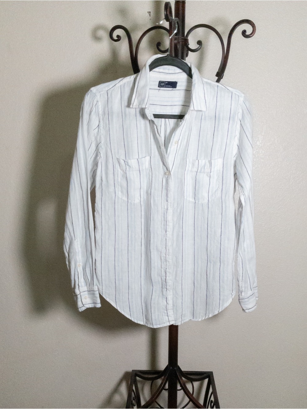 Gap 100% Linen Blue Stripe Boyfriend Button Down Shirt XS